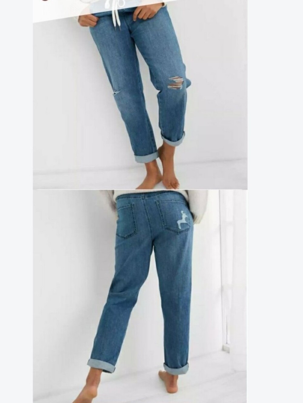 aerie Light Blue Boyfriend Jeans with Knee Distress Xs Fits Very Loose 4-6